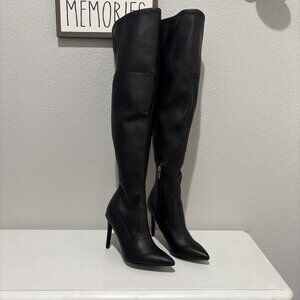 Guess Bowey Black Women's Over the Knee Vegan Stiletto Heels Boots